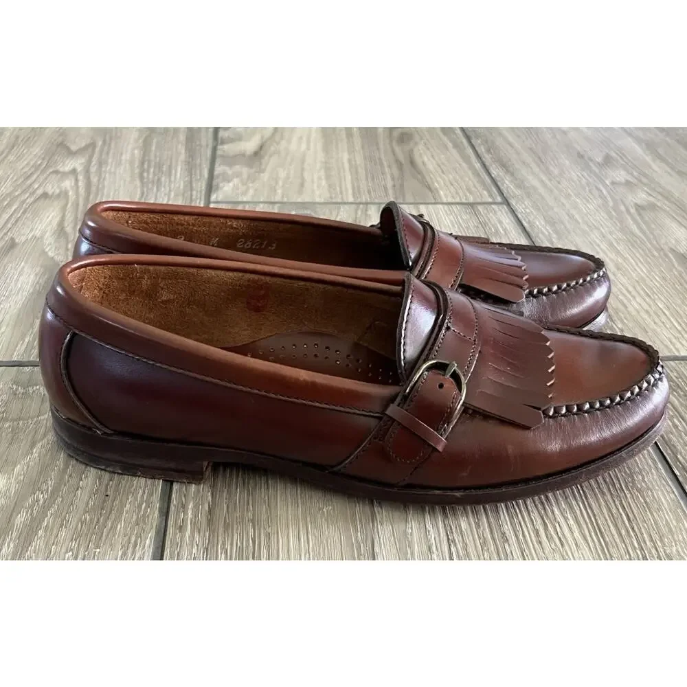 Vintage Hunt Club Mens 9 M All Leather Brown Penny Loafers Buckle Kiltie